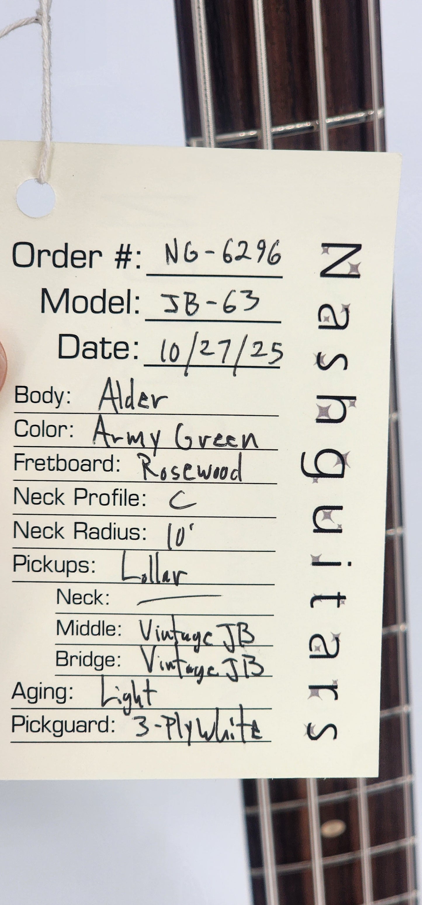 Nash - JB63 Jazz Bass - 2025 - Army Green