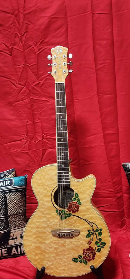 Luna Flora Rose Gloss Natural Quilted Maple- Acoustic Electric Guitar