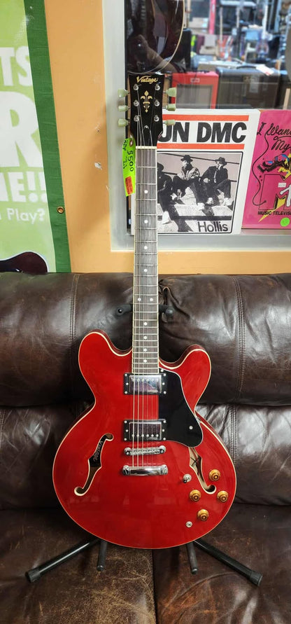 Vintage VSA500 ReIssued Semi Acoustic Guitar - Cherry Red