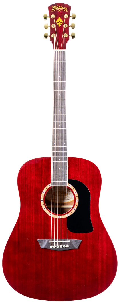 Washburn Apprentice Acoustic Guitar Dreadnought Mahogany - WD100DL - Trans Wine Red (NEW)