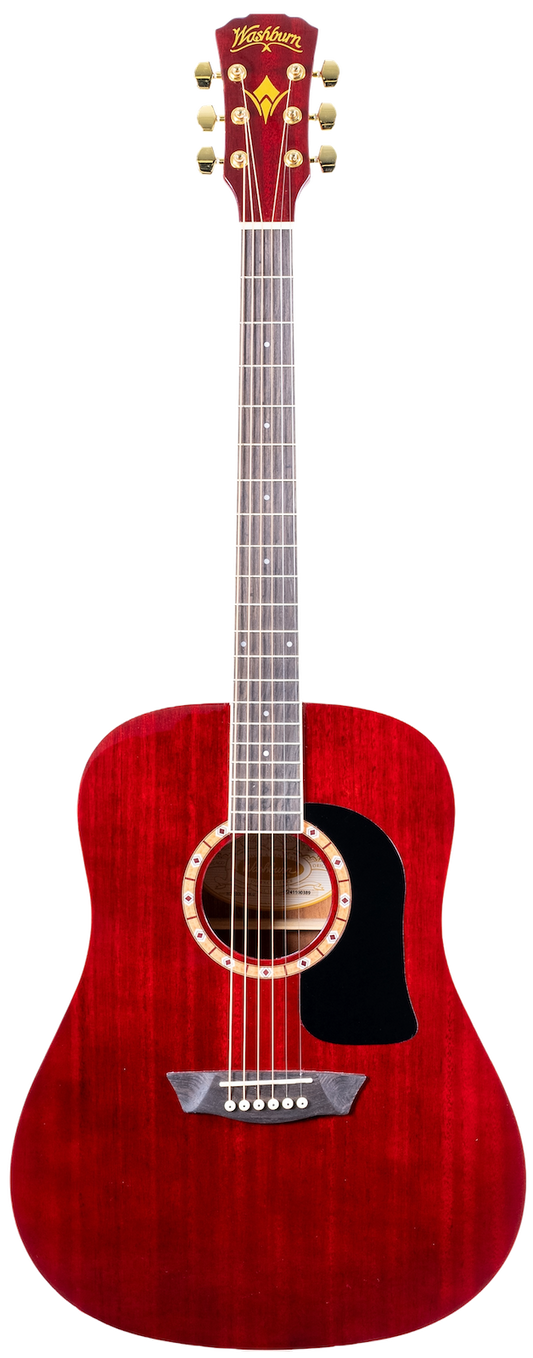 Washburn Apprentice Acoustic Guitar Dreadnought Mahogany - WD100DL - Trans Wine Red (NEW)