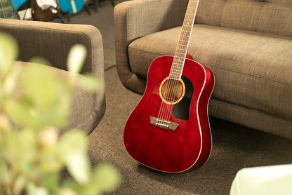 Washburn Apprentice Acoustic Guitar Dreadnought Mahogany - WD100DL - Trans Wine Red (NEW)